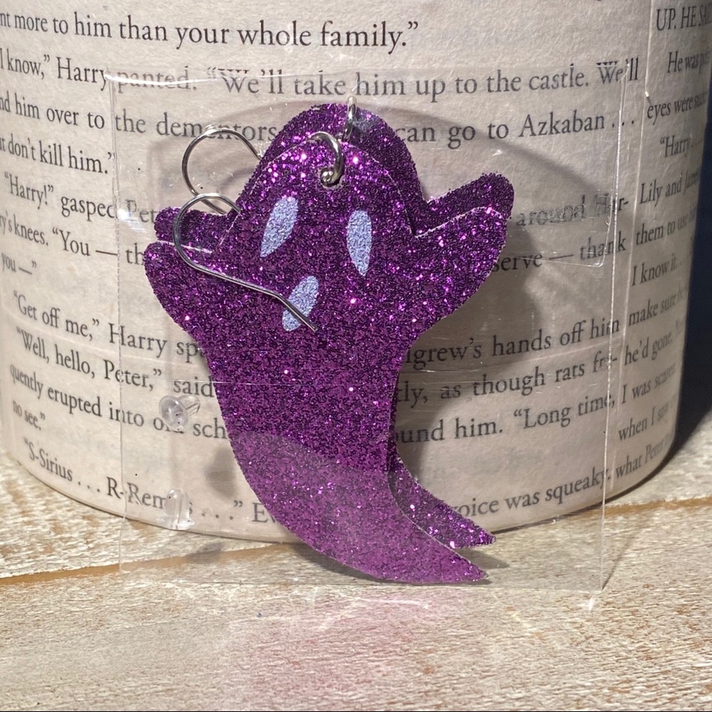 3 for $15 Purple Glitter Ghost Earrings Leather - Picture 6 of 6